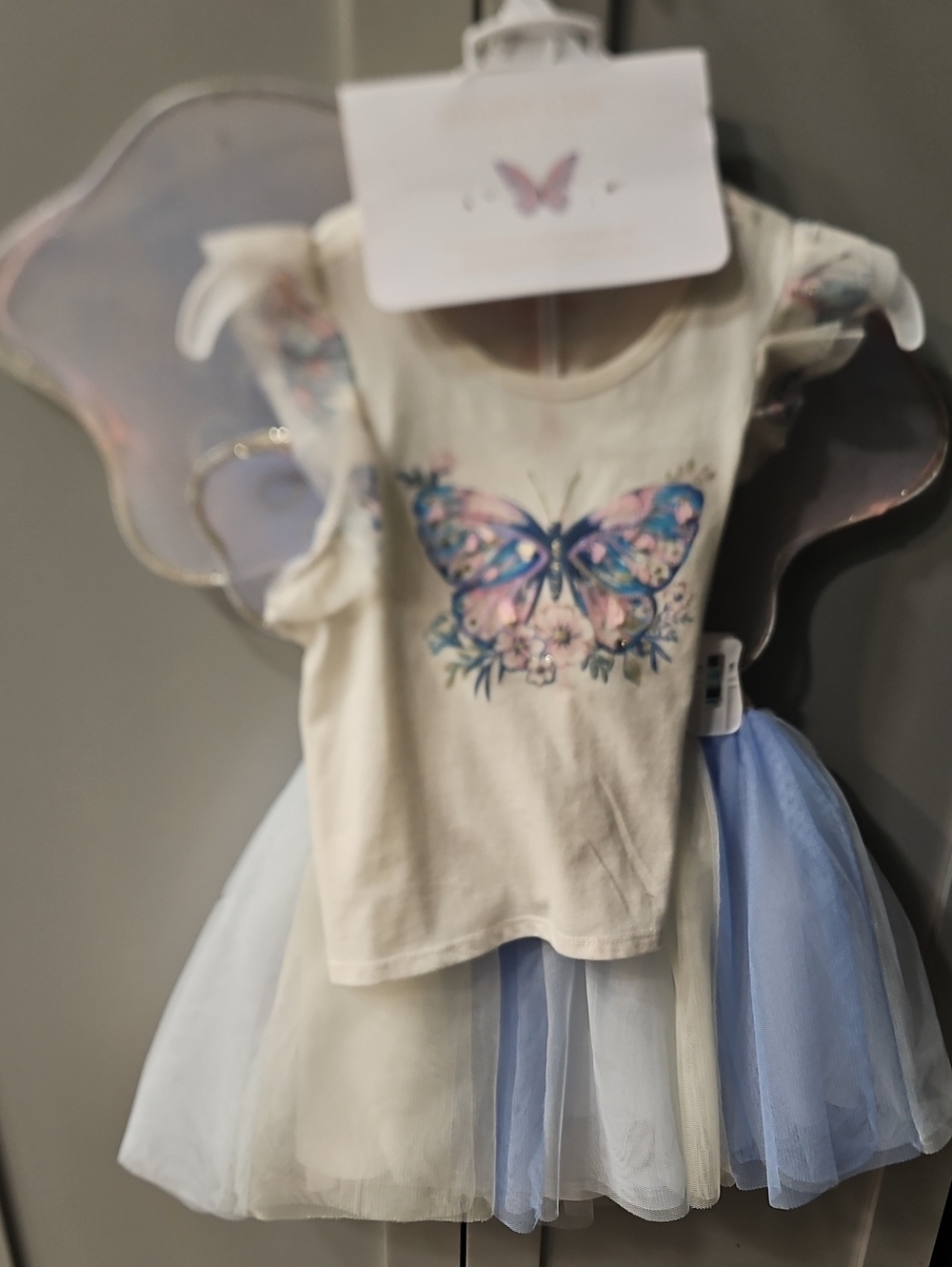 NWT Girls Butterfly Fairy Tutu Dress - Cream Top with Blue Tulle Sz S 5/6